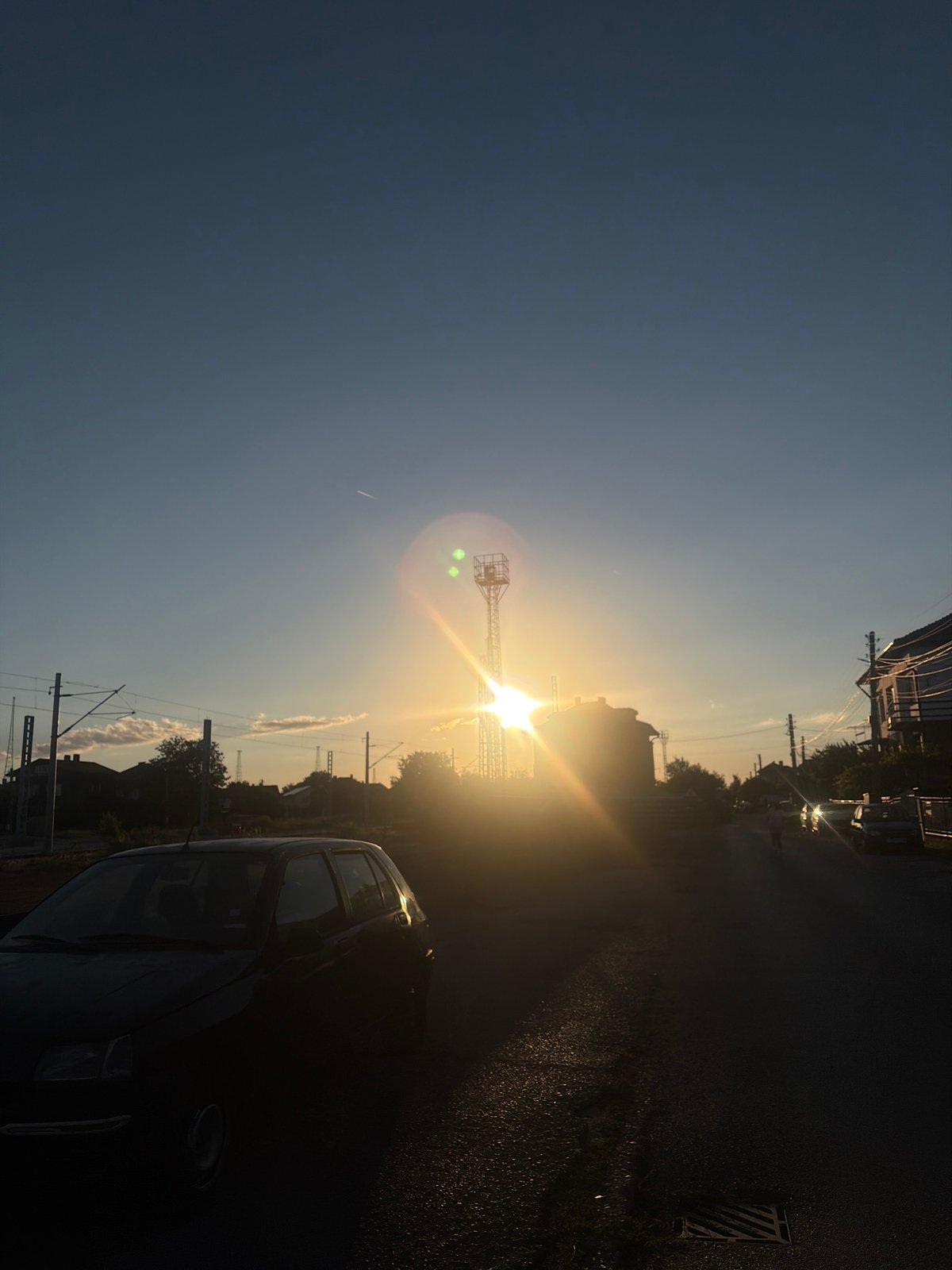 Golden sunset with lens flares over Kostinbrod, Bulgaria