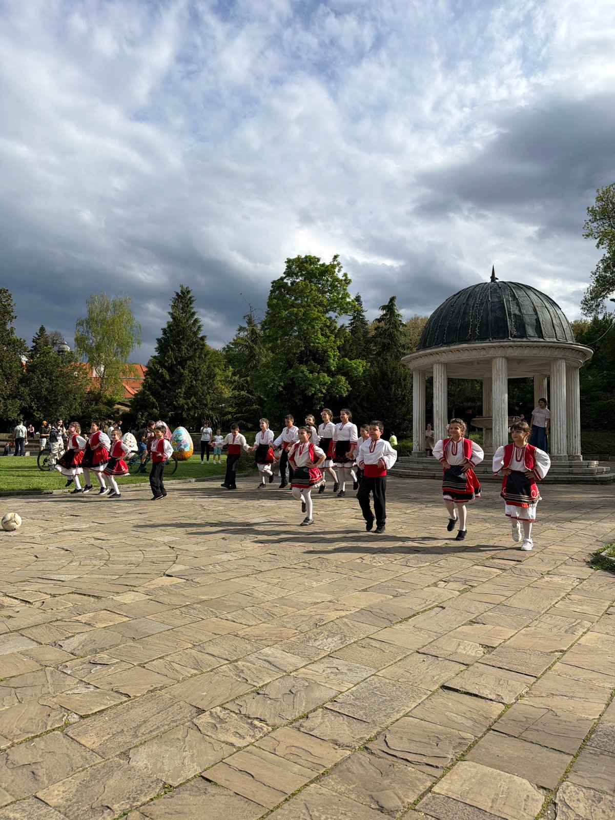 Children perform traditional Bulgarian folk dances in Bankya park