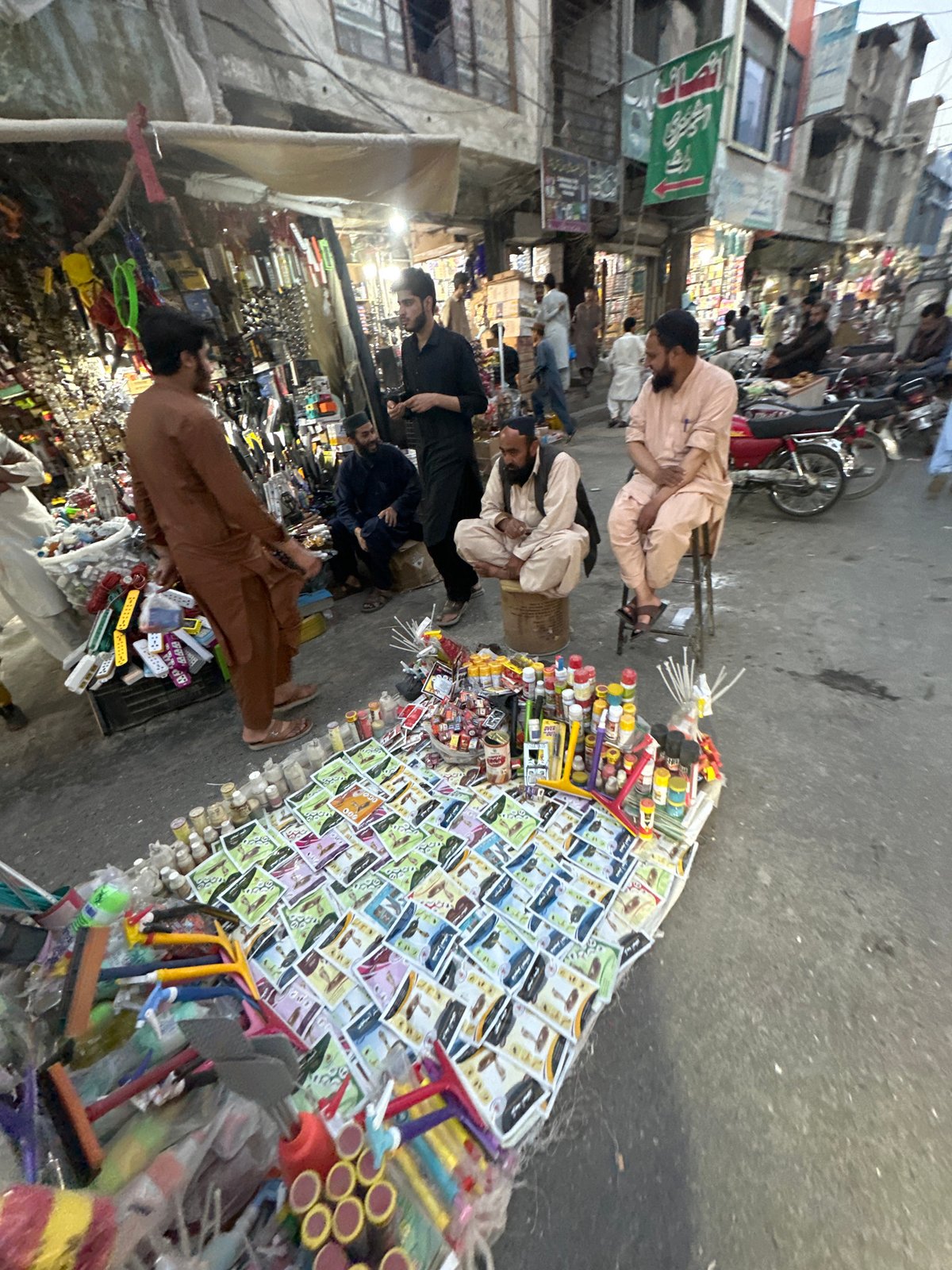 Street vendors operate market stalls in Quetta City