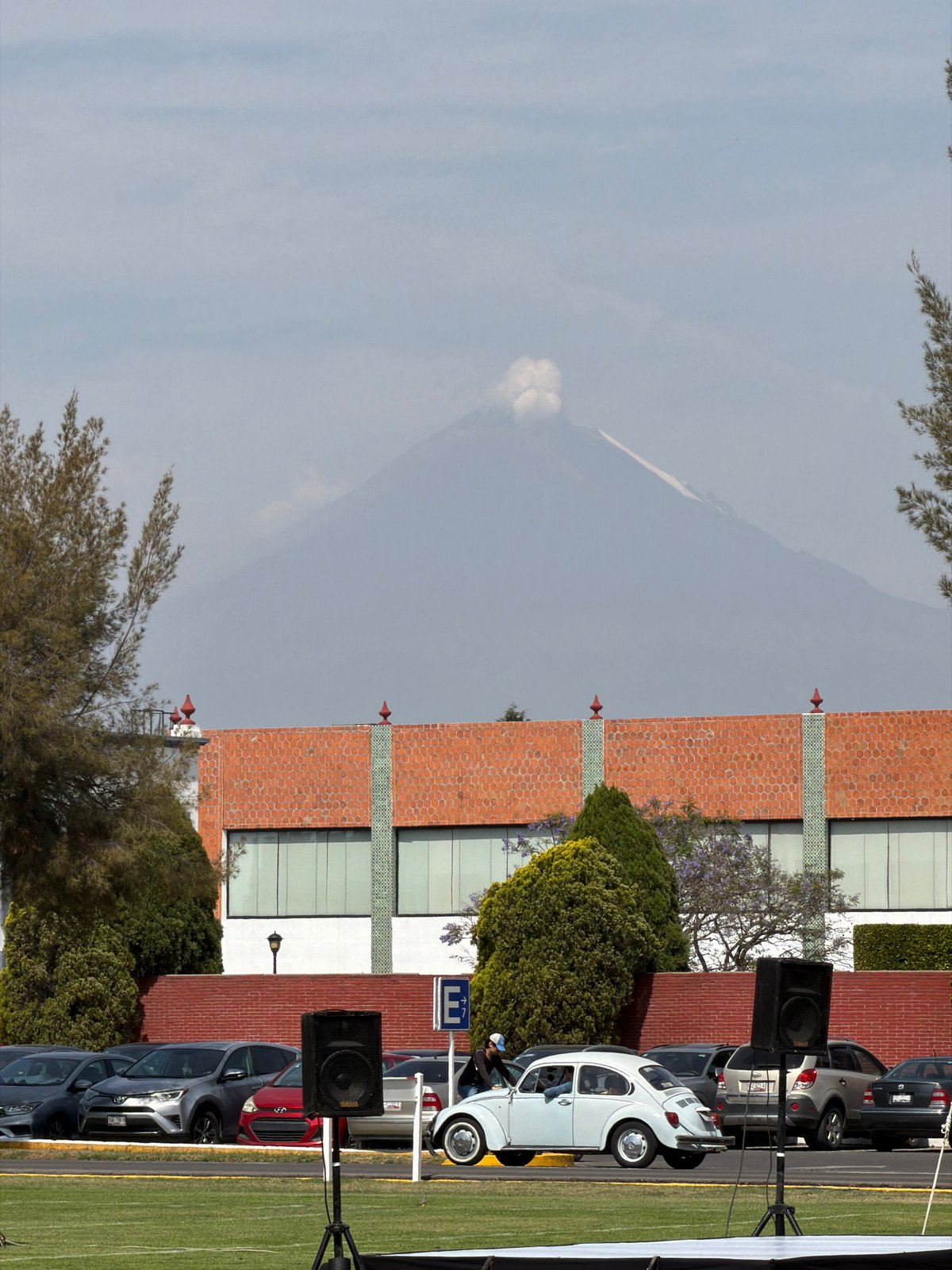 Outdoor event setup observed in San Andrés Cholula field