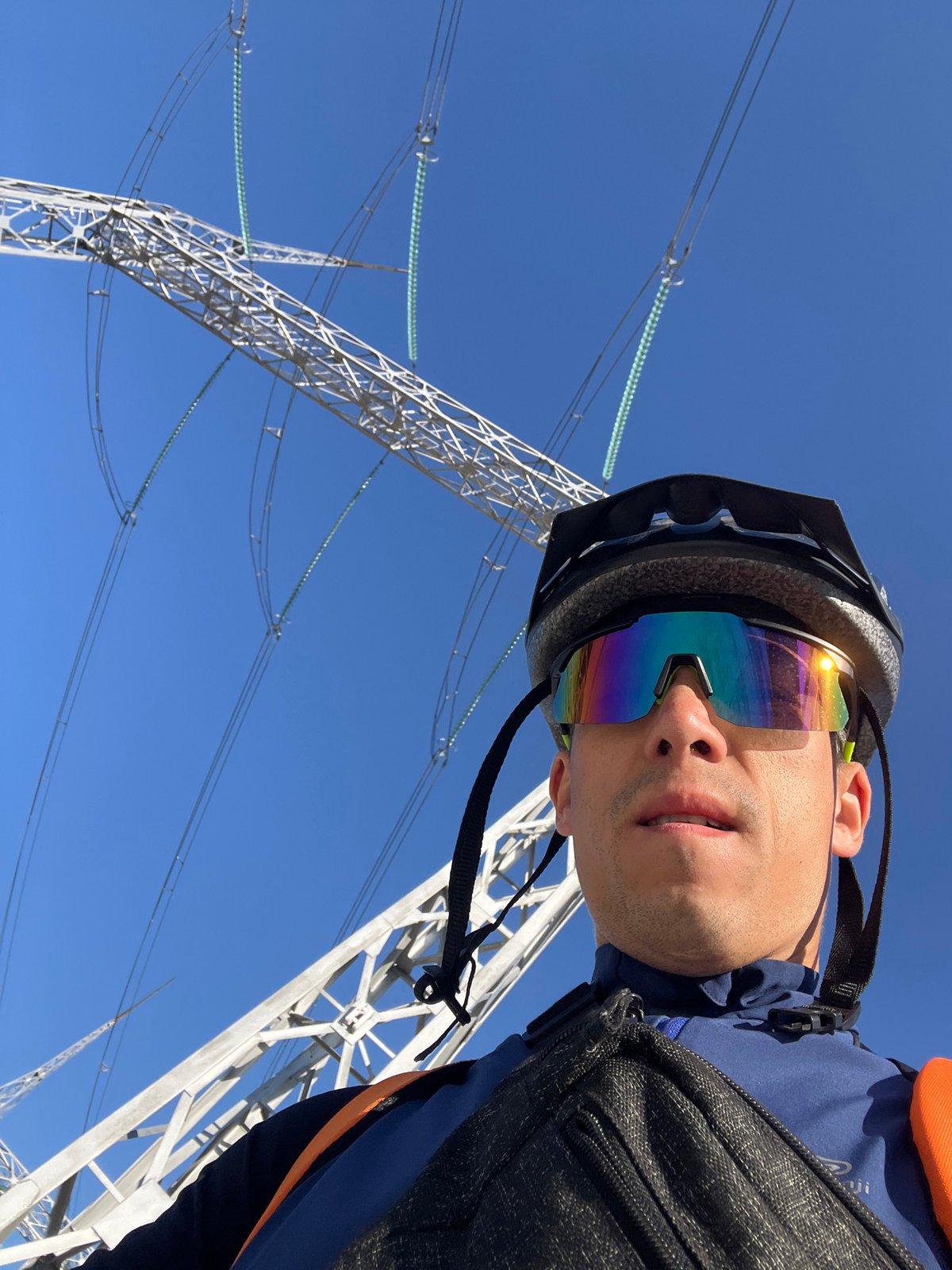 Safety worker takes selfie during sunny morning in Chaikovsky