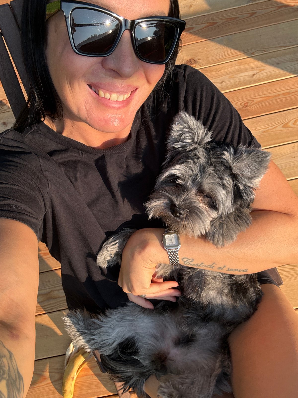 Lazy summer deck day in Chaikovsky with schnauzers and poolside fun