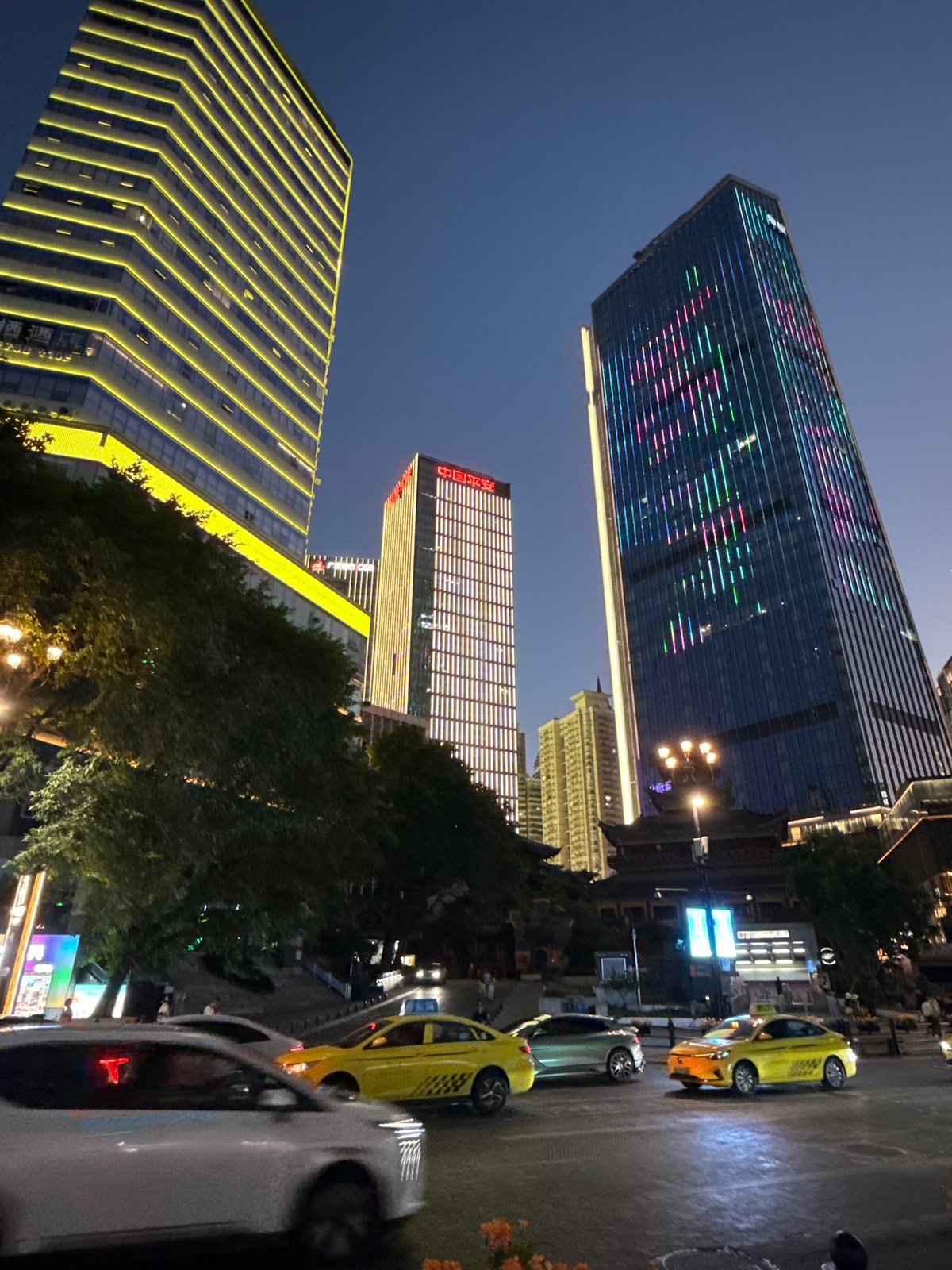 Dusk to night on the streets of Yuzhong District, Chongqing