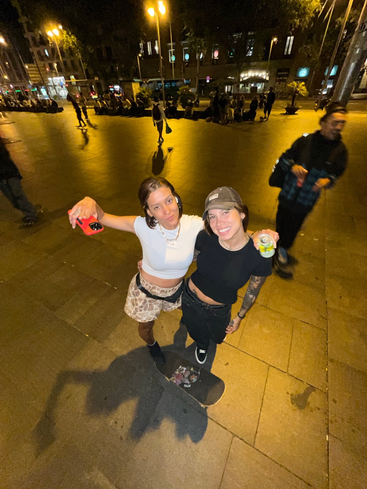 Young skaters gather for nighttime session in Barcelona plazas
