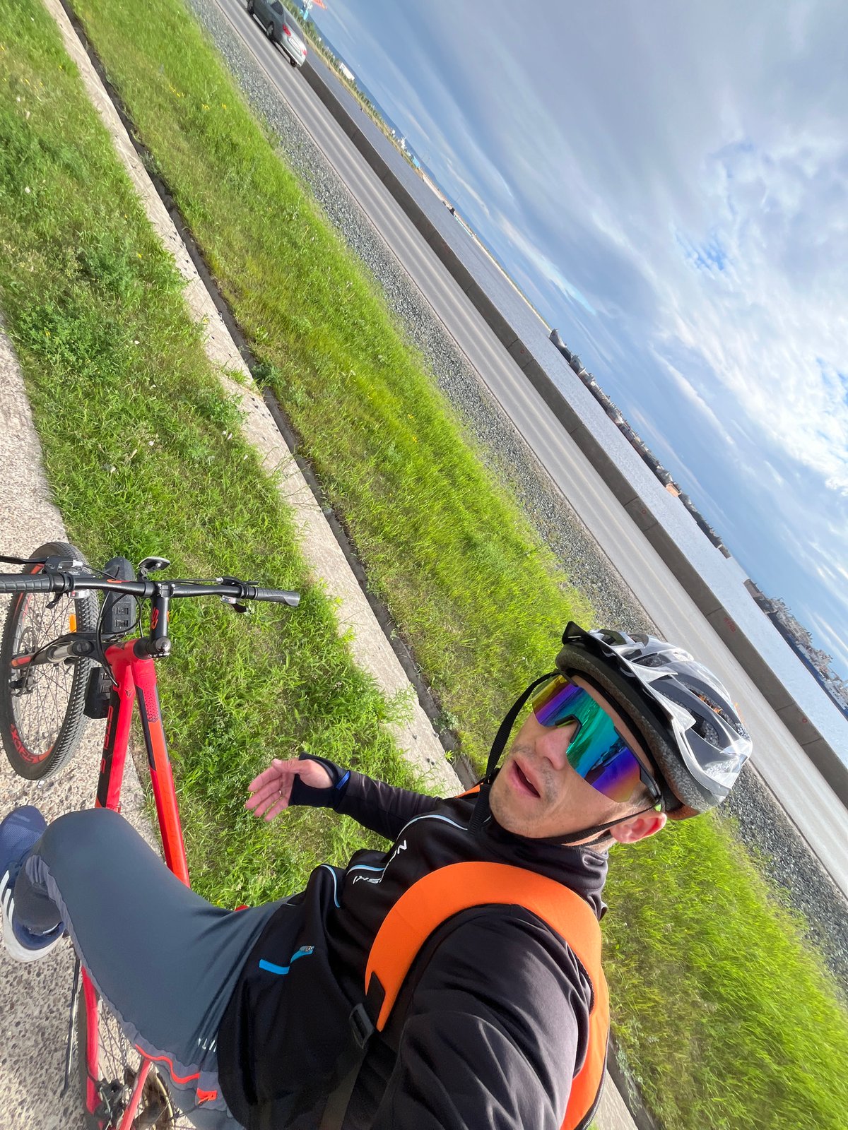 Early morning cycling selfie captured near Chaikovsky waterfront