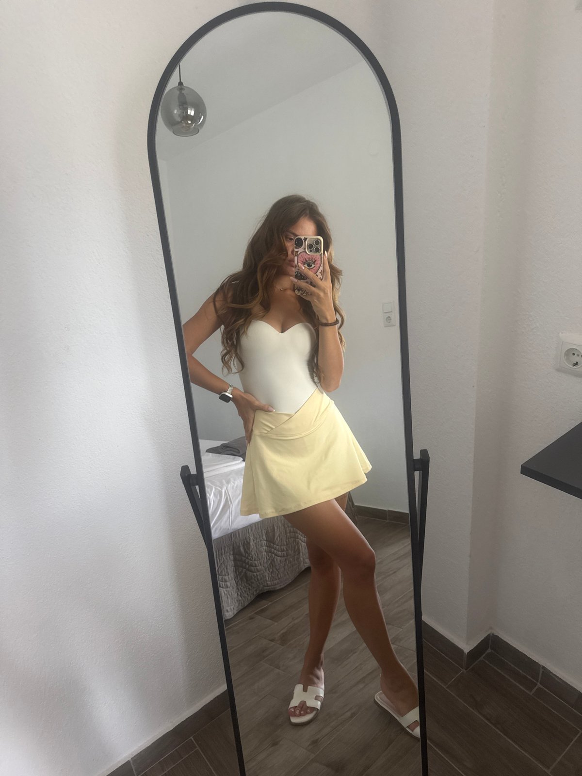 Poolside property and mirror selfies at Ofrynio Beach