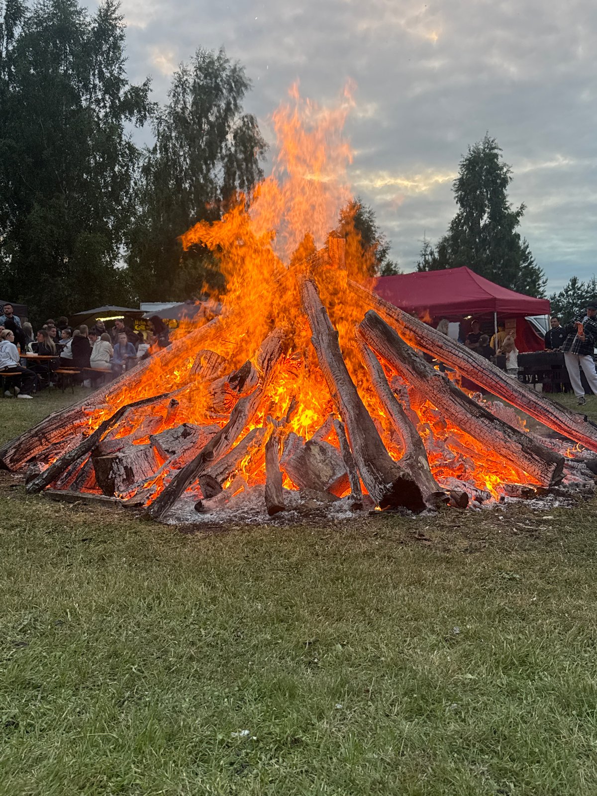 Midsummer bonfire burning in Rapla, Estonia