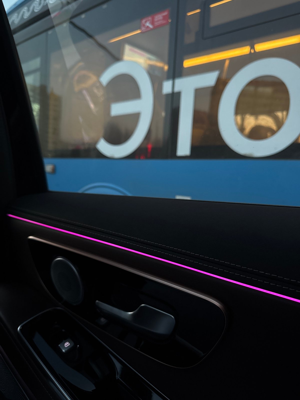 Car interior with pink LED lighting documented in Moscow