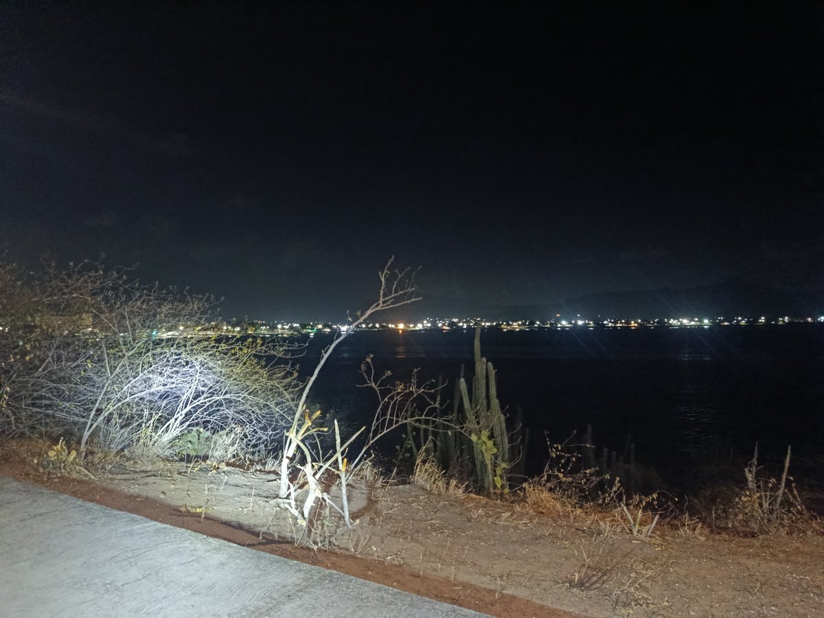 Nighttime scenes captured across Juan Griego's illuminated coastal town