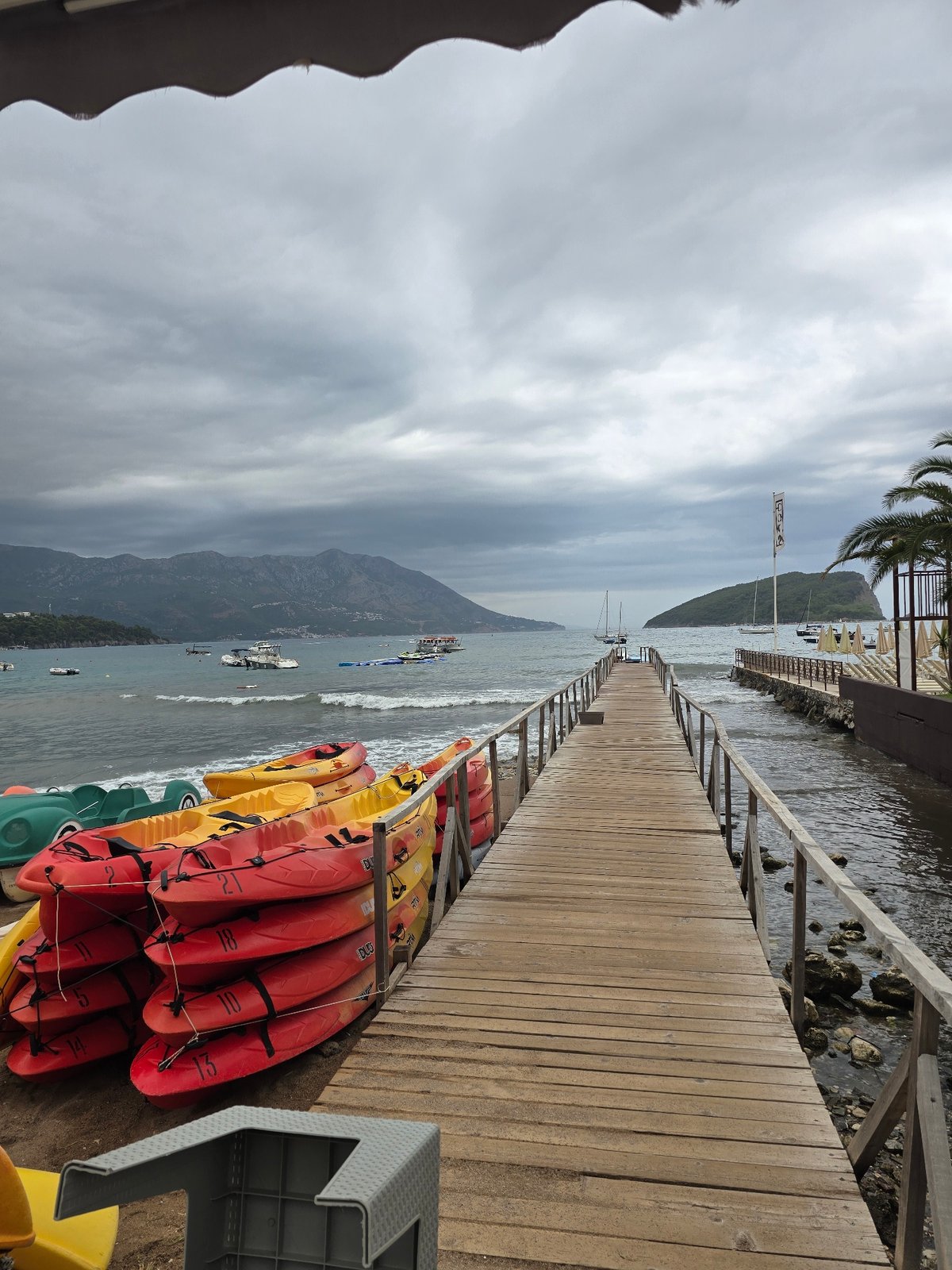 Budva marina and waterfront on a grey summer morning