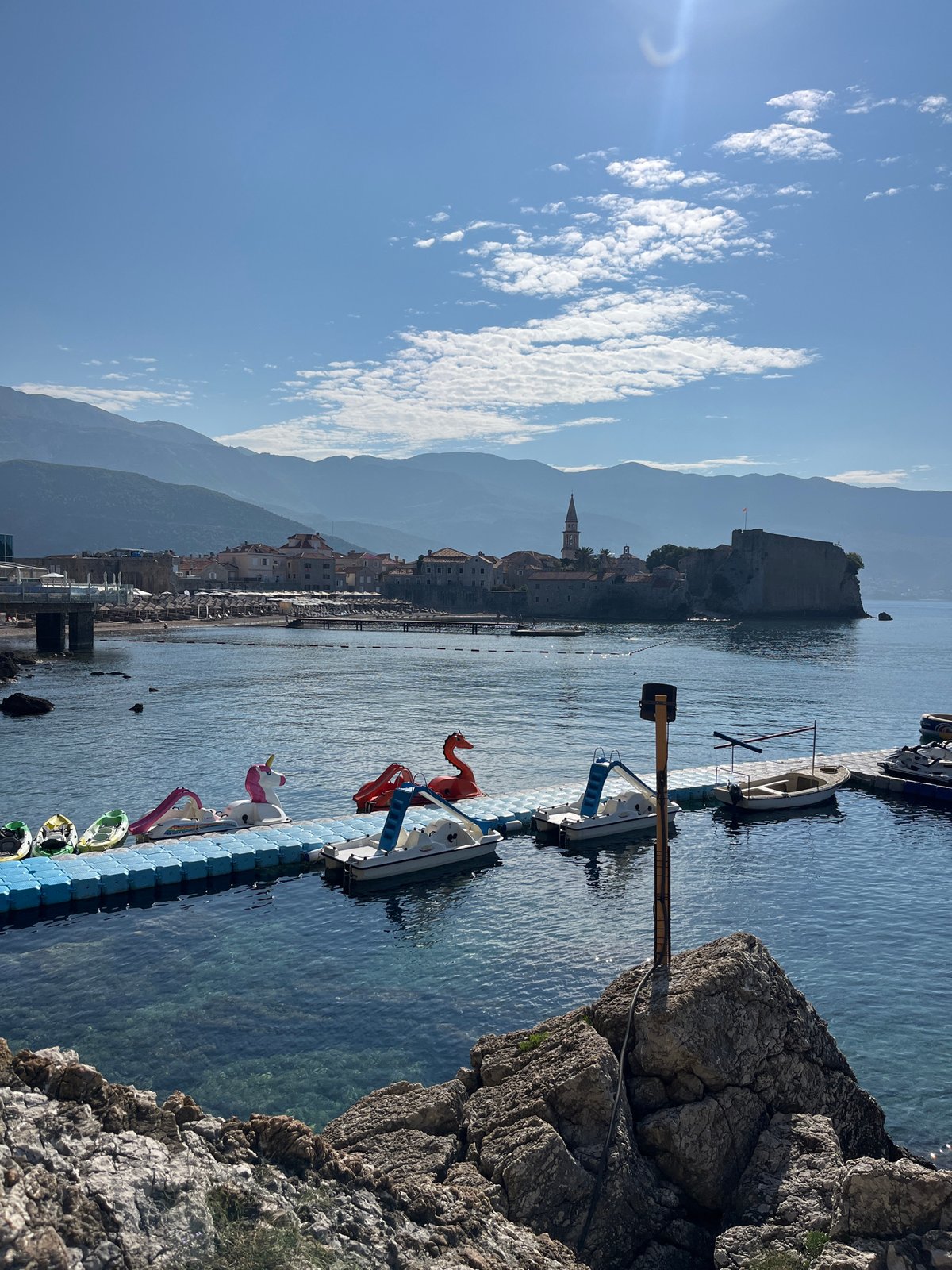 Budva Old Town coastline on a sunny summer morning