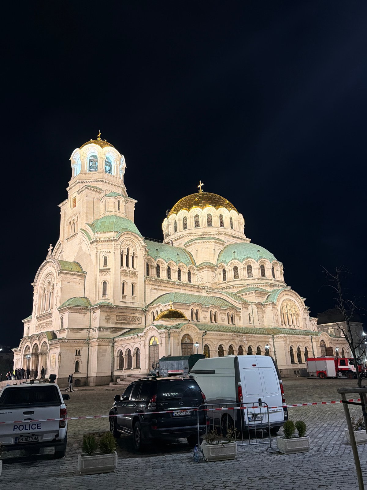 Police vehicle stationed at Sofia's Alexander Nevsky Cathedral