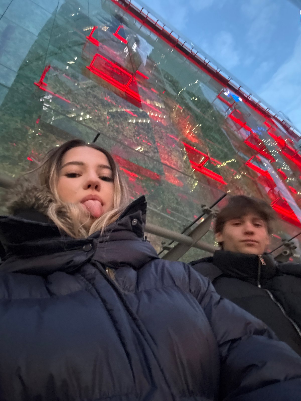 Evening selfie captured near Khimki skyscrapers at twilight