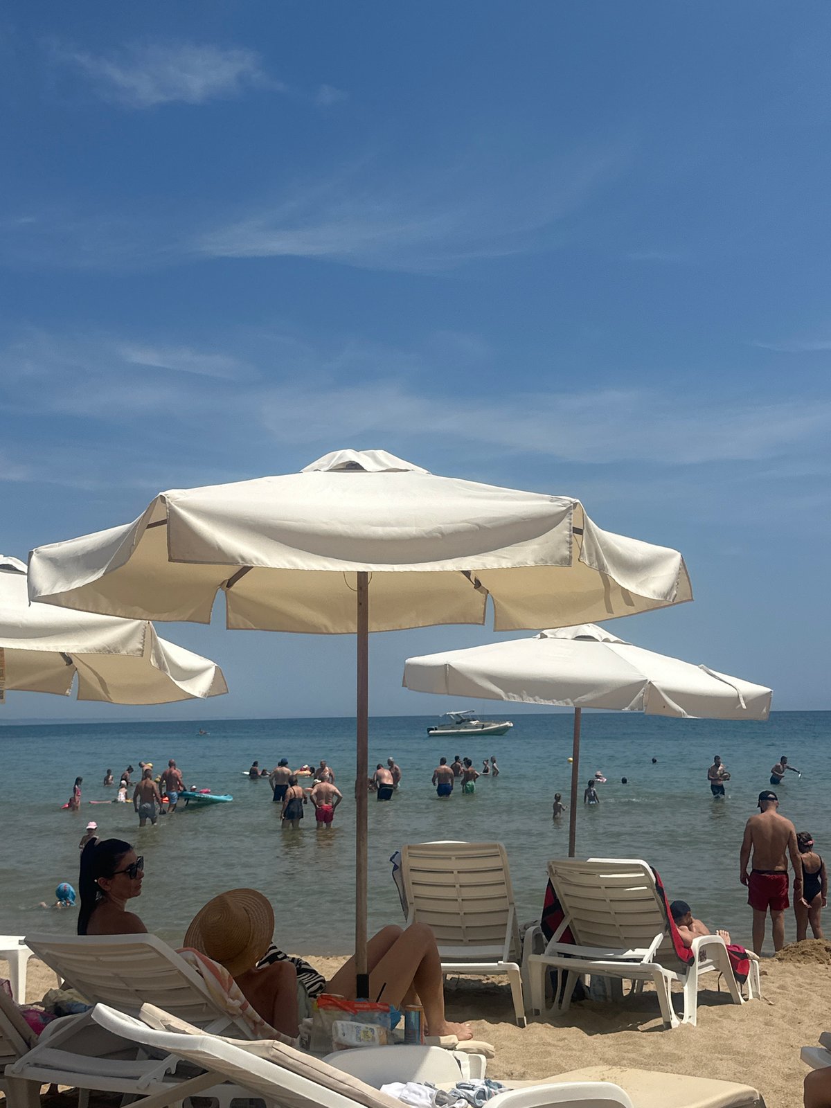 Crowded summer beach day on the Black Sea coast, Varna