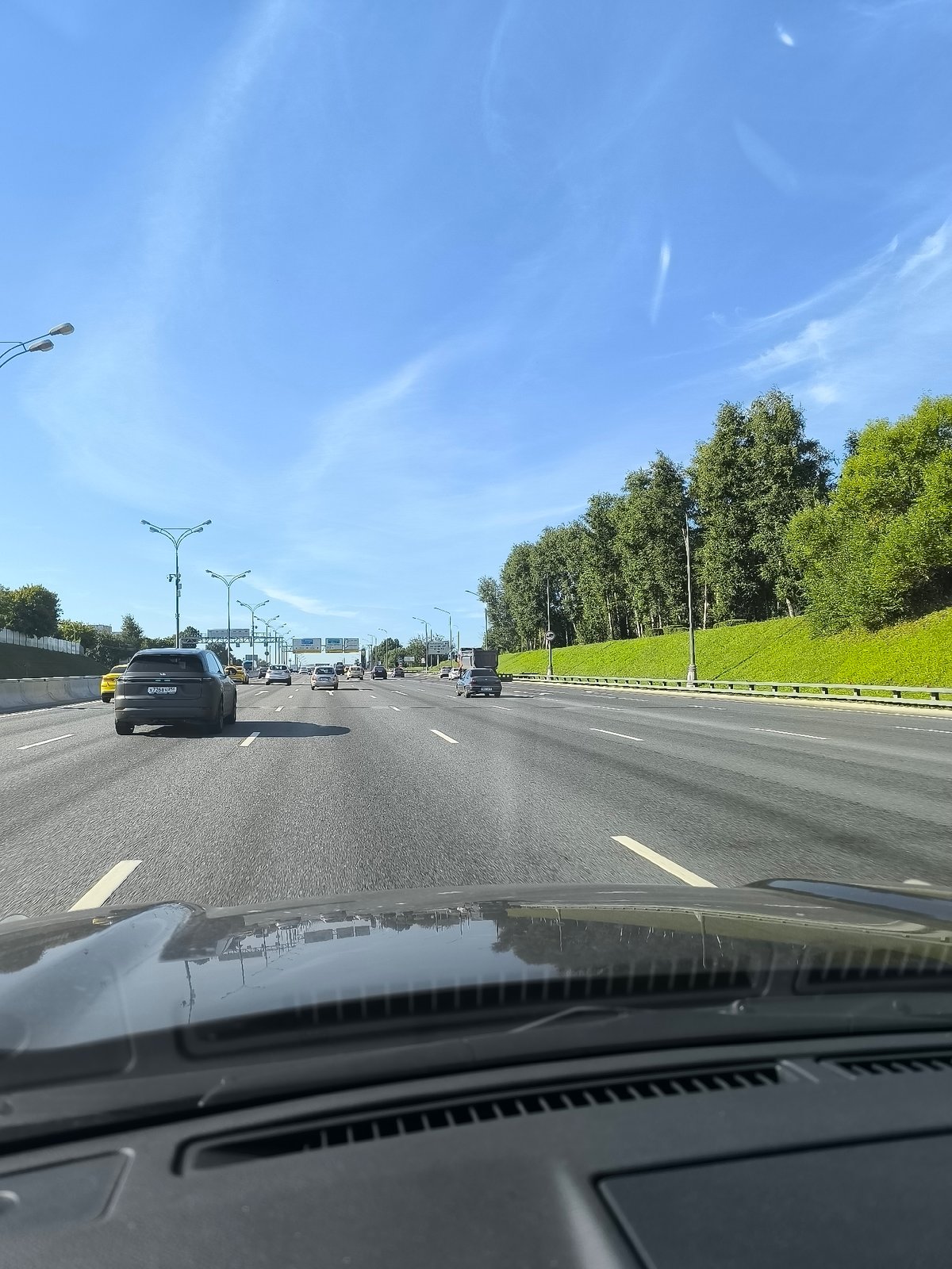 Highway driving near Khimki with grassy embankment roadside