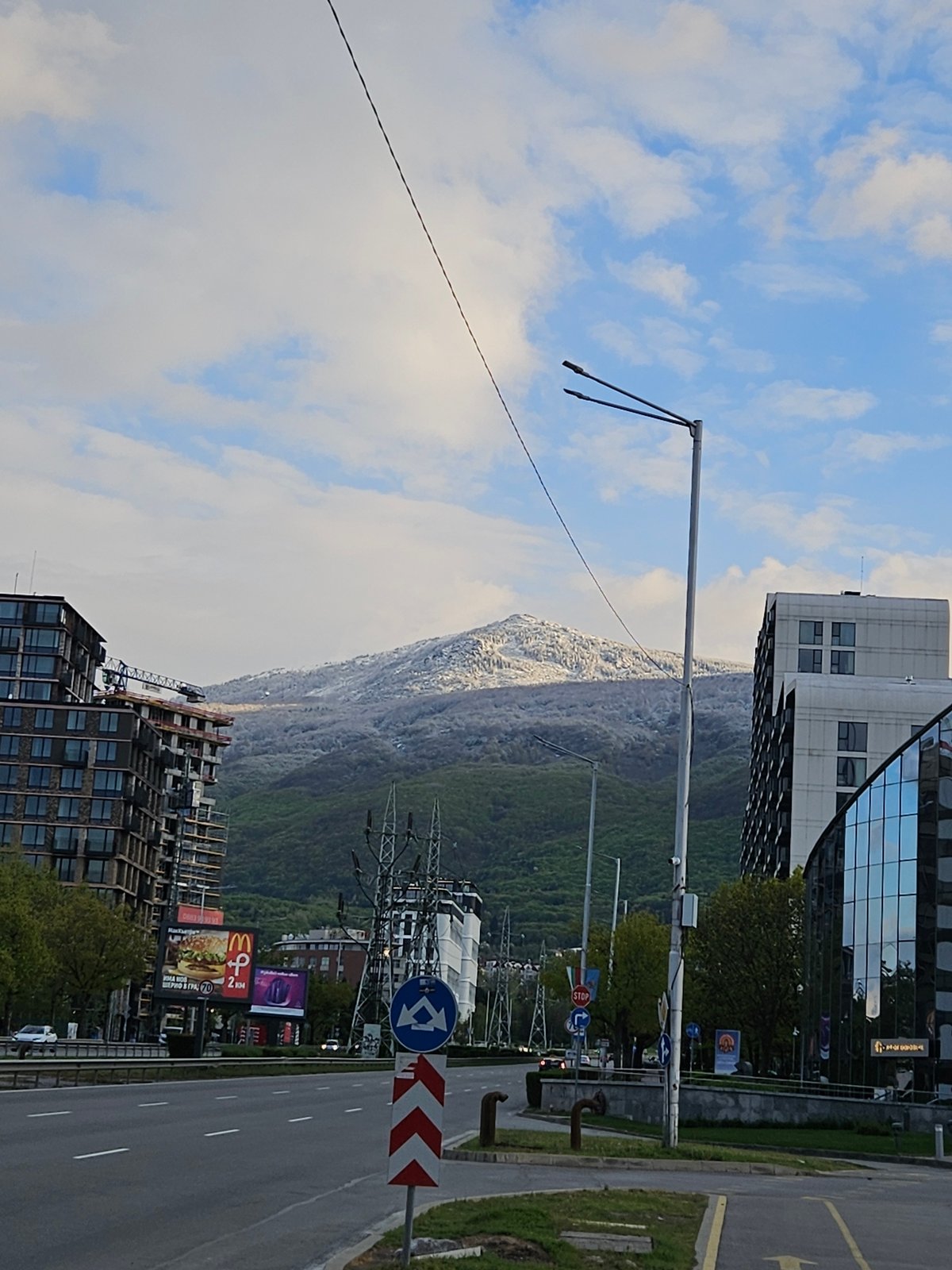 Sofia cityscape with Vitosha Mountain photographed from urban street