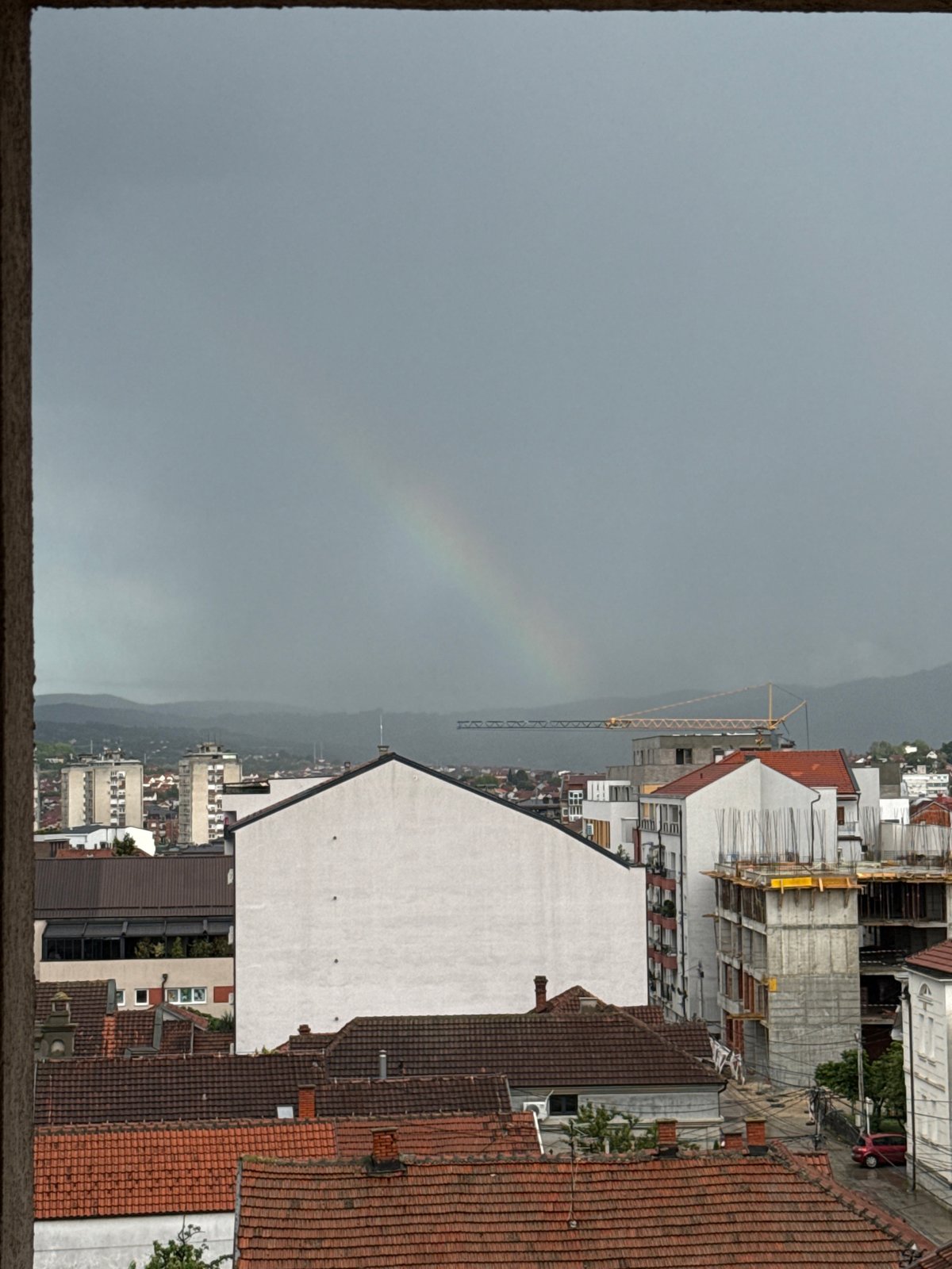 Rainbow appears over Kragujevac during afternoon storm weather