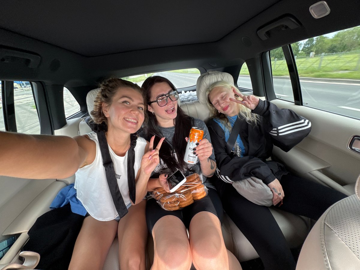 Road trip through green countryside, selfies and scenery along the way