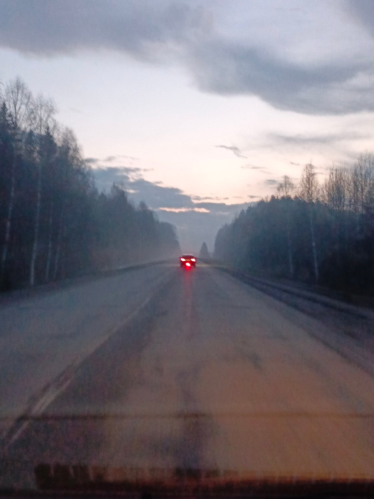 Vehicle traffic observed on tree-lined road in Garevaya, Russia