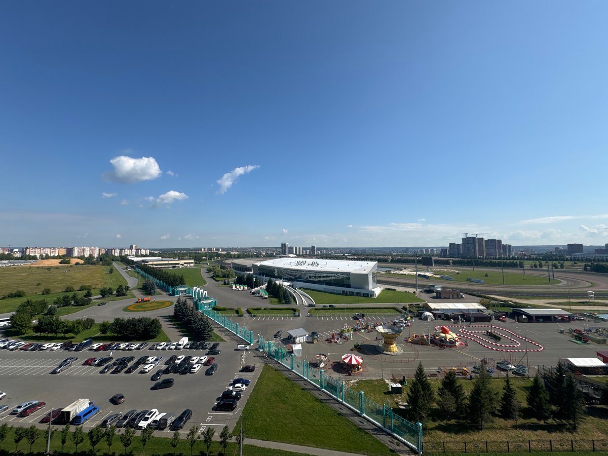 Aerial look at a horse racing and entertainment complex