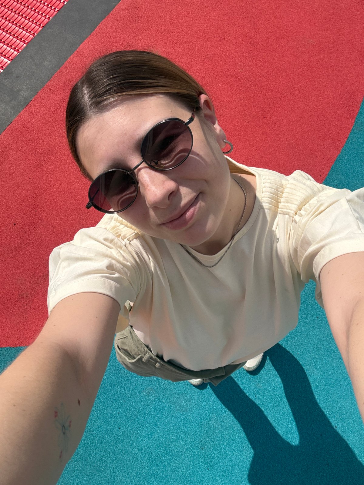 Woman takes selfie at Moscow playground