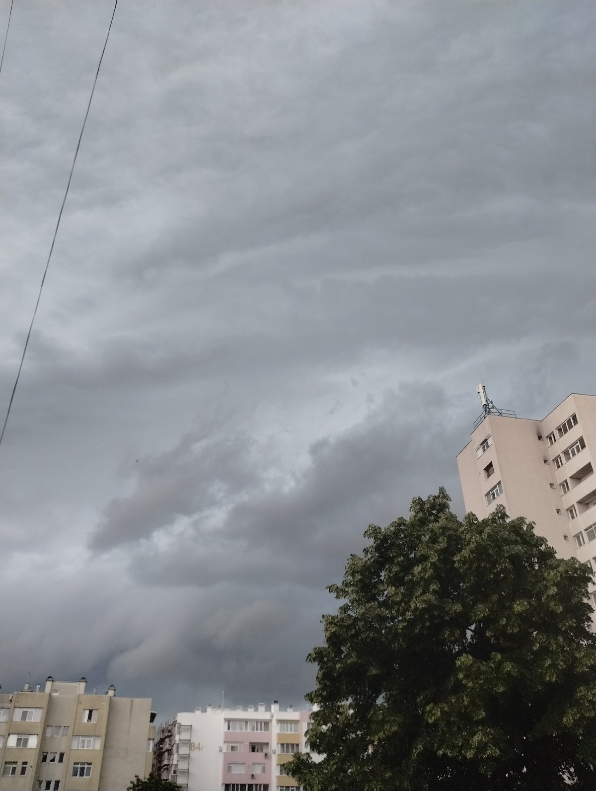 Overcast skies blanket Yambol, Bulgaria suggesting approaching storms