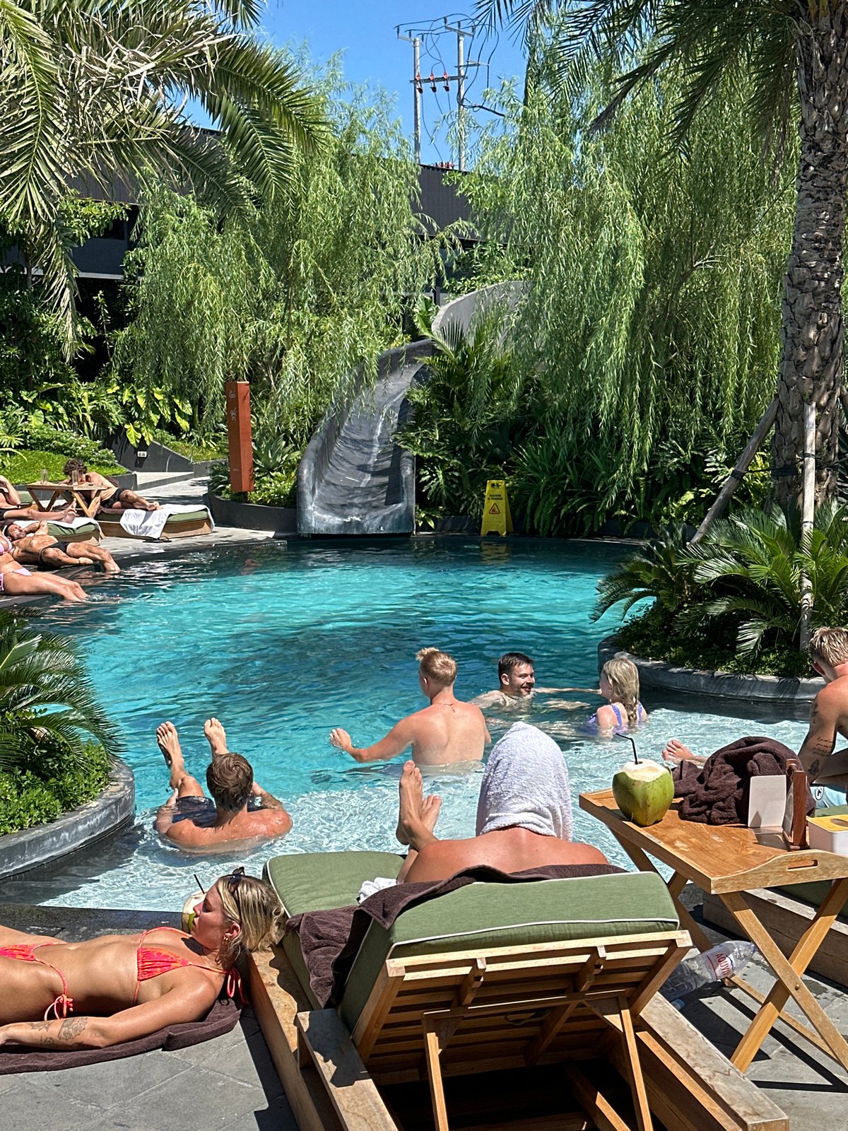 Crowded swimming pool observed in Canggu, Indonesia