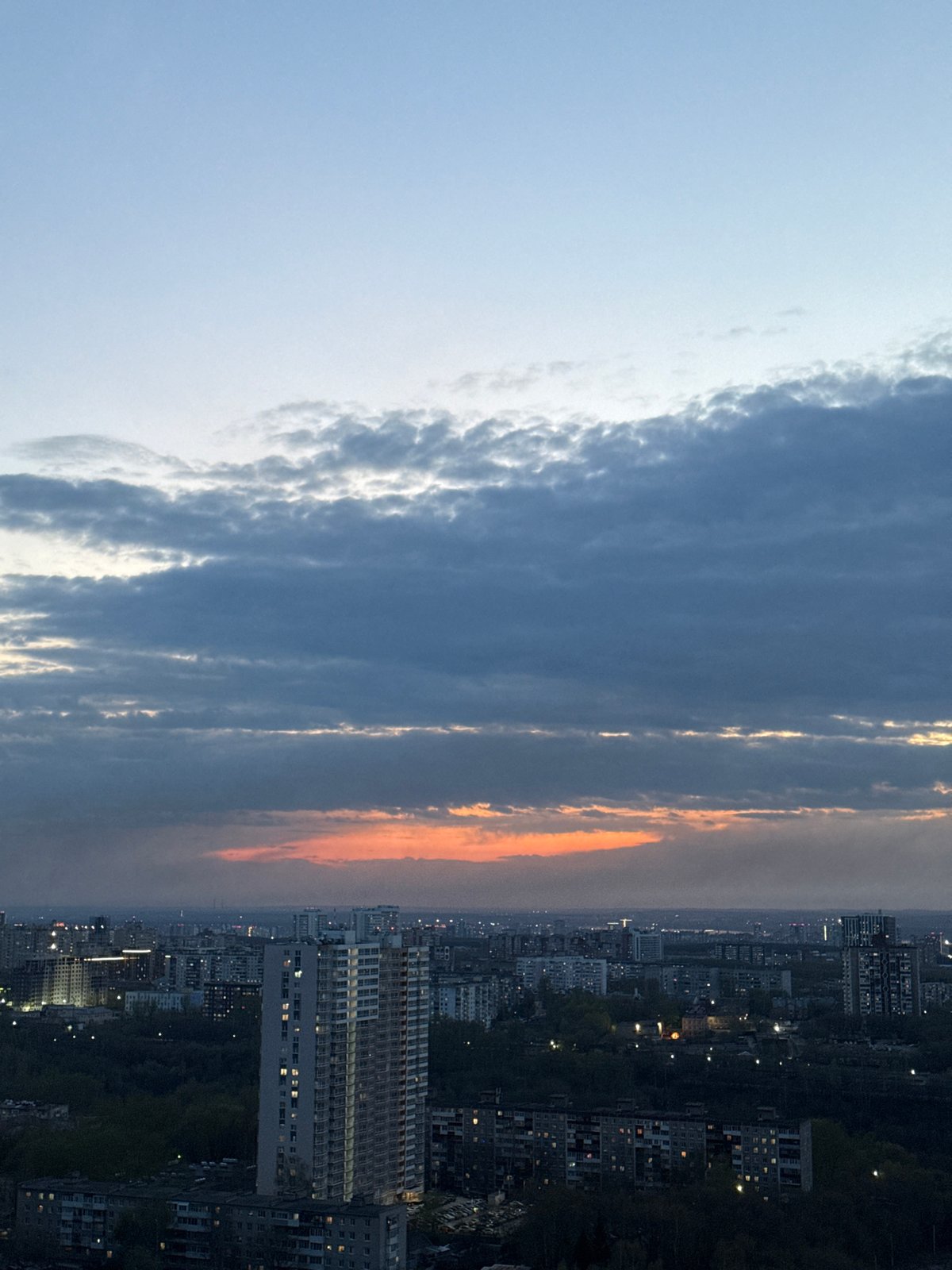 Twilight descends over Perm cityscape, witnesses capture evening glow