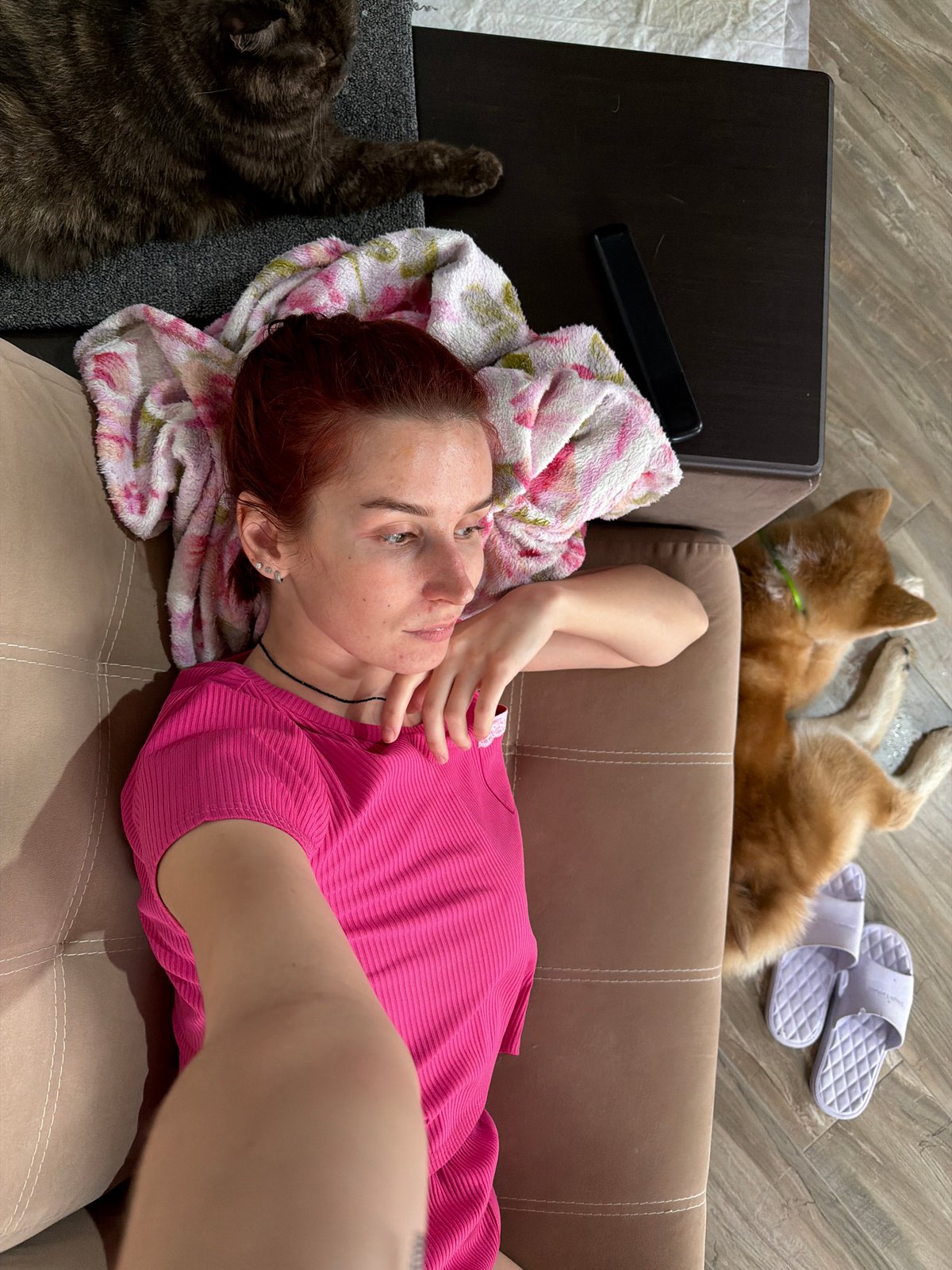 Morning routine captured: person and cat in Chaikovsky apartment