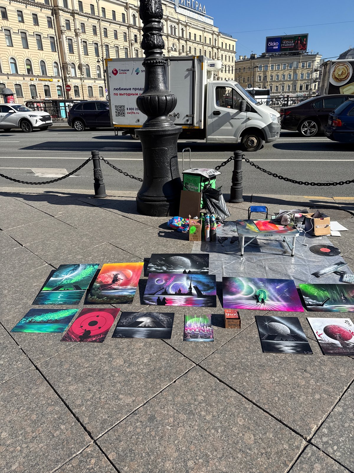 Street scenes captured along Nevsky Prospect in Saint Petersburg
