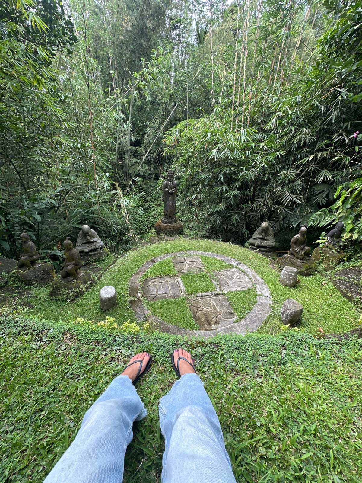 Geometric stone garden pattern captured in Marga, Indonesia