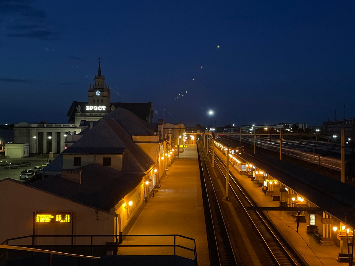 Nighttime scenes captured at Brest Central Railway Station, Belarus