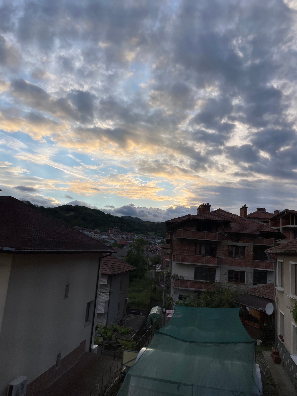 Evening sky documented over Zlatograd Bulgaria residential district