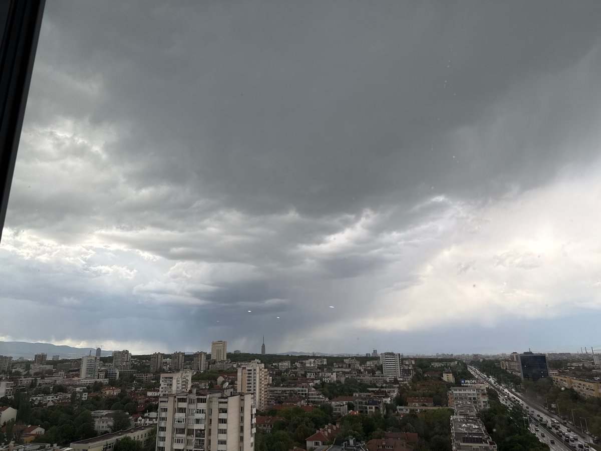 Sofia cityscape documented during afternoon storm in May 2026