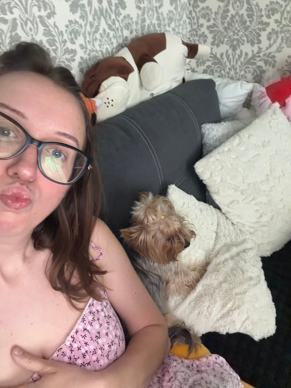Laid-back afternoon at home: selfies, a sleepy dog, and toy cars