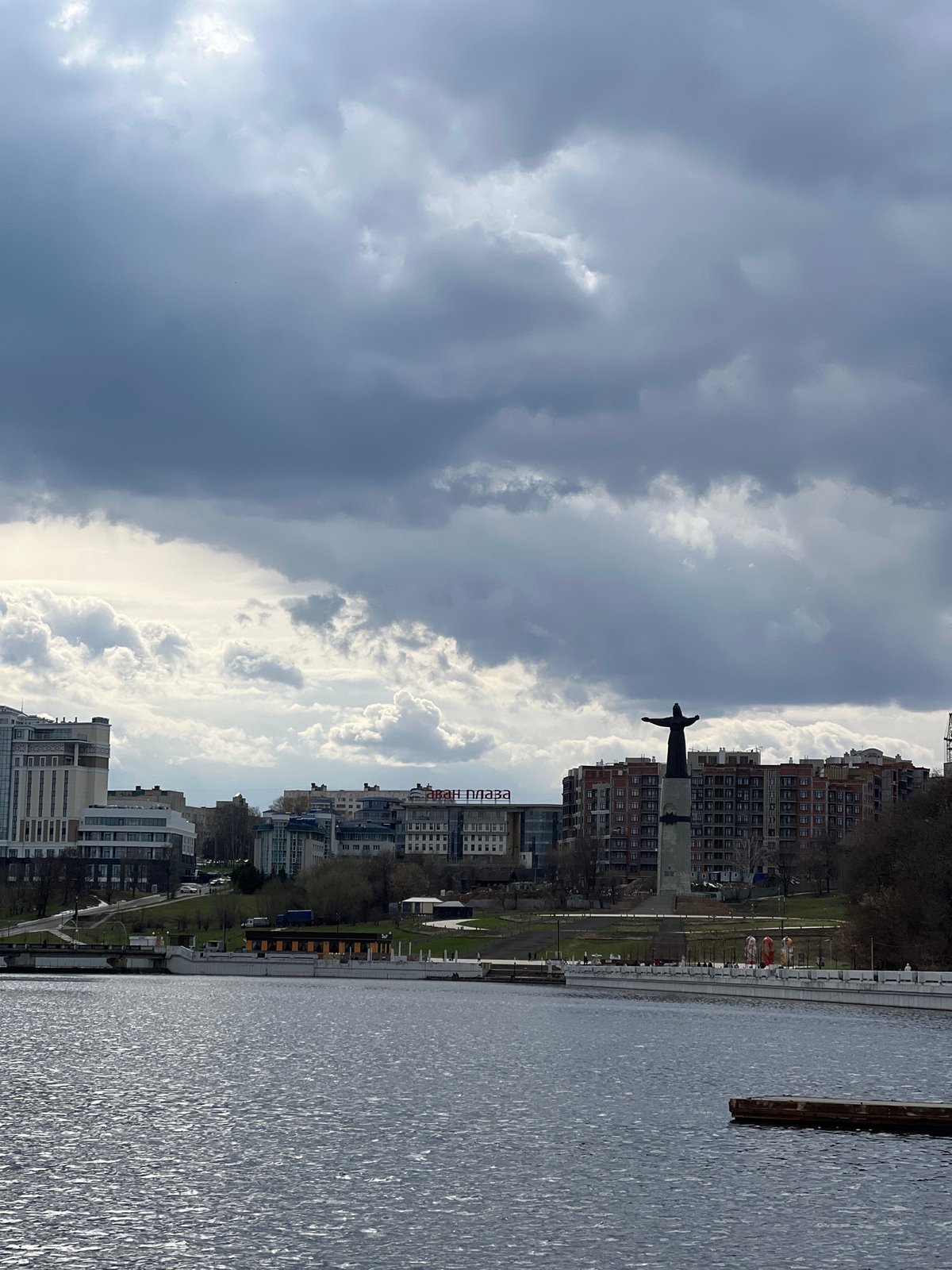 Cheboksary waterfront documented under cloudy skies along Volga River