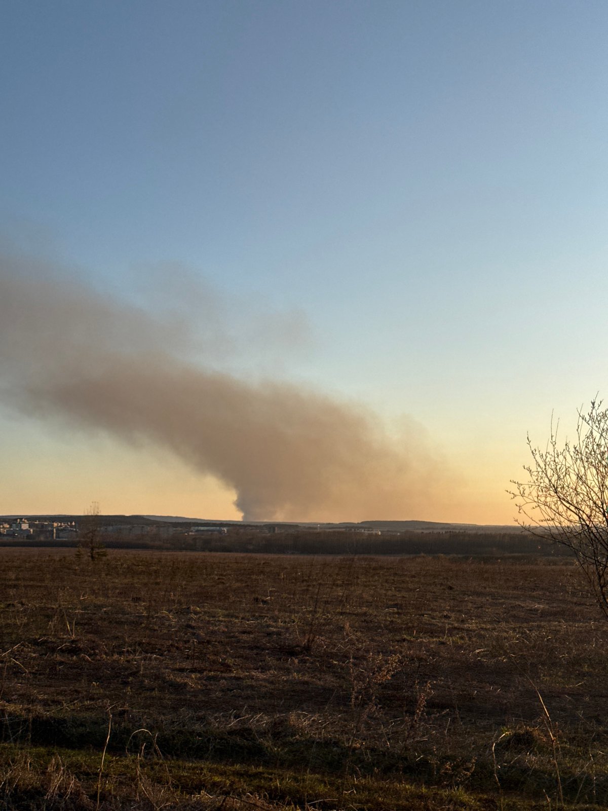 Large smoke plume observed rising near Лобаново, Russia