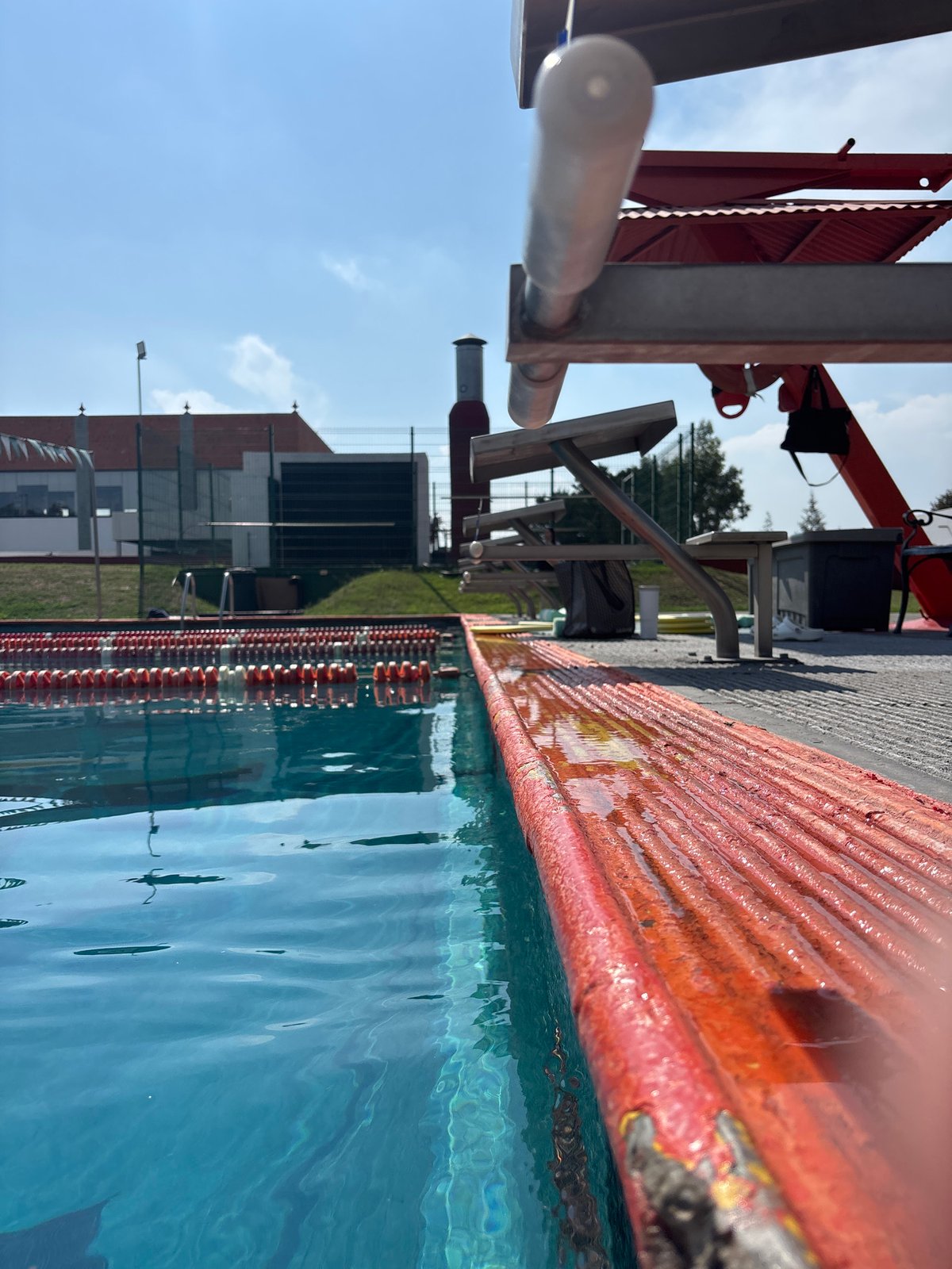 Evening documentation of San Bernardino sports facility swimming pool