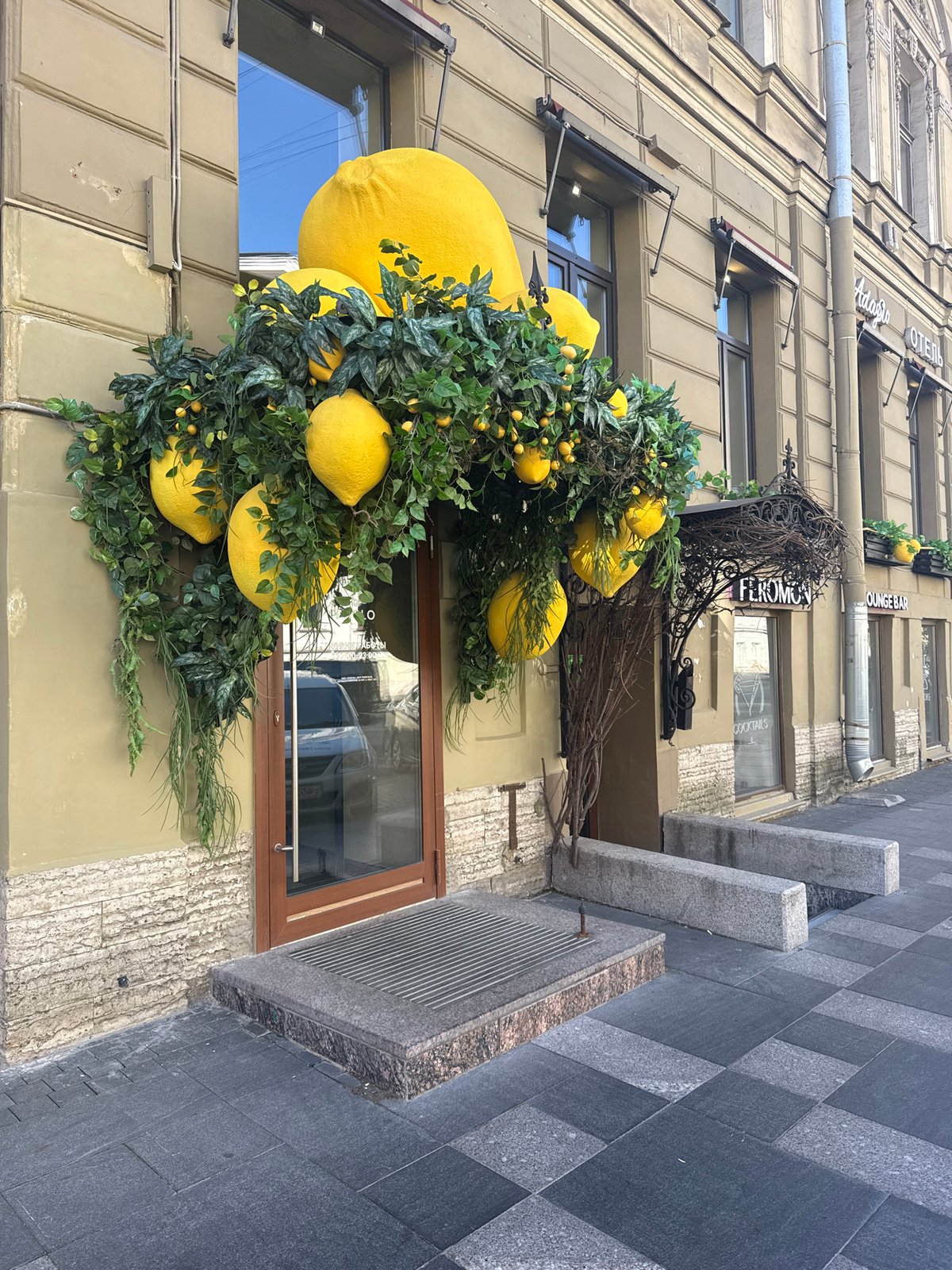 Decorated historic buildings photographed in early morning Saint Petersburg
