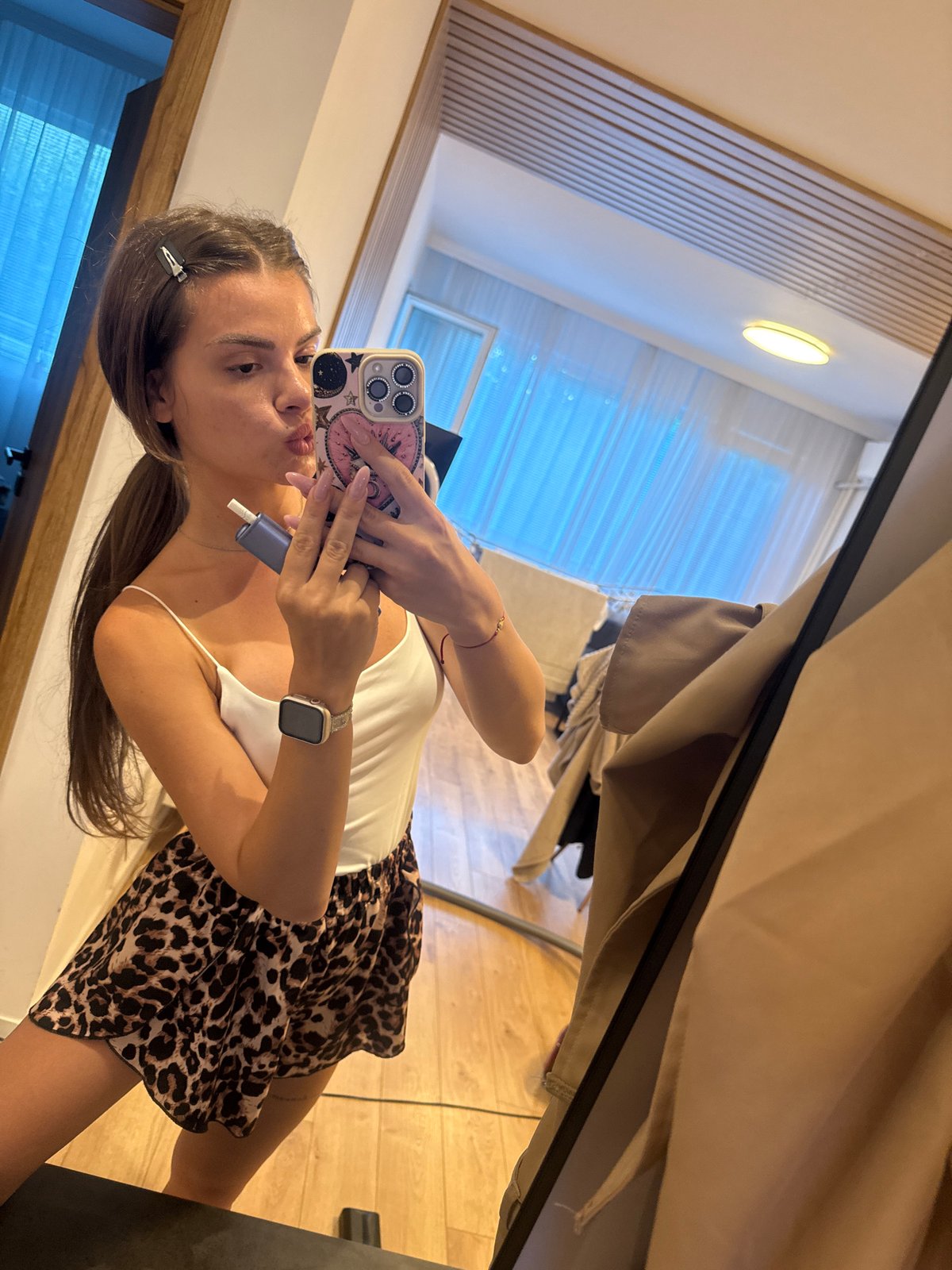 Woman documents selfie session in Plovdiv apartment Tuesday afternoon