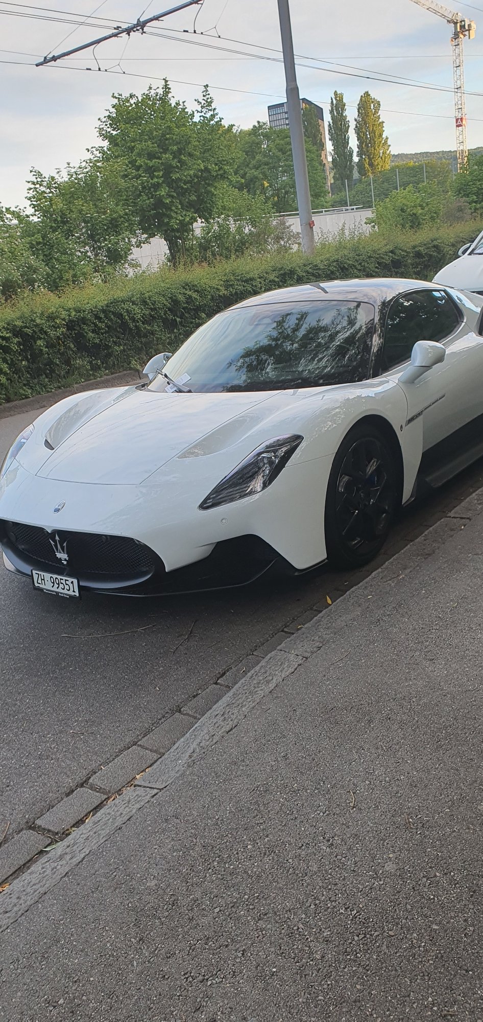 White Maserati spotted parked near construction site in Zurich