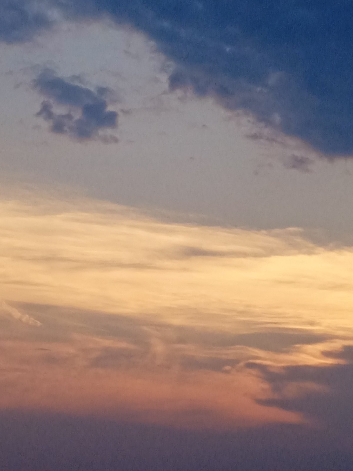 Evening sky watched through a full sunset, clouds and all