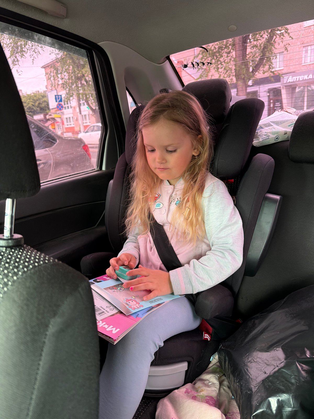 Morning car journey with family captured in Chaikovsky