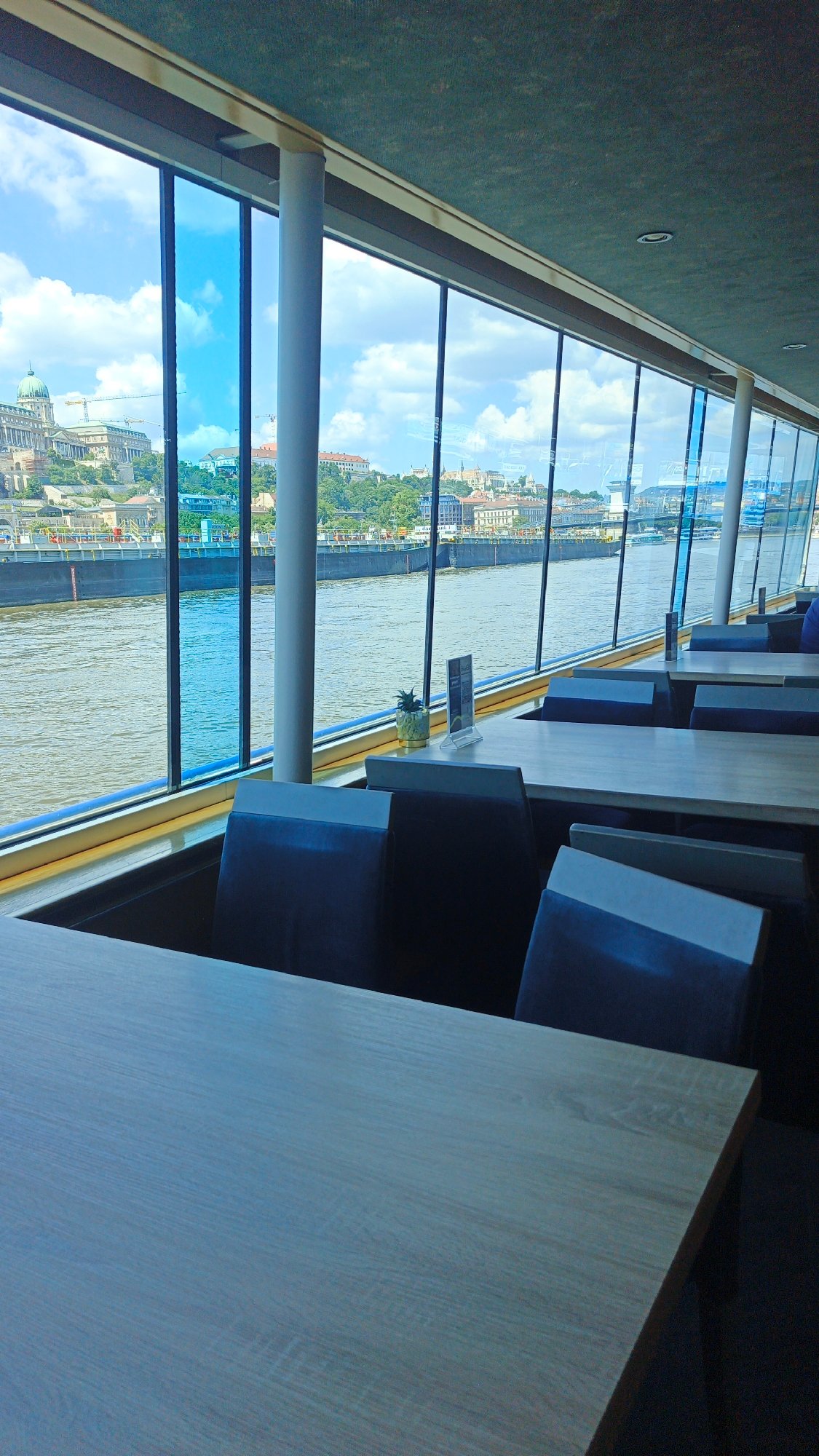 Boat restaurant interior captured in Budapest, Hungary
