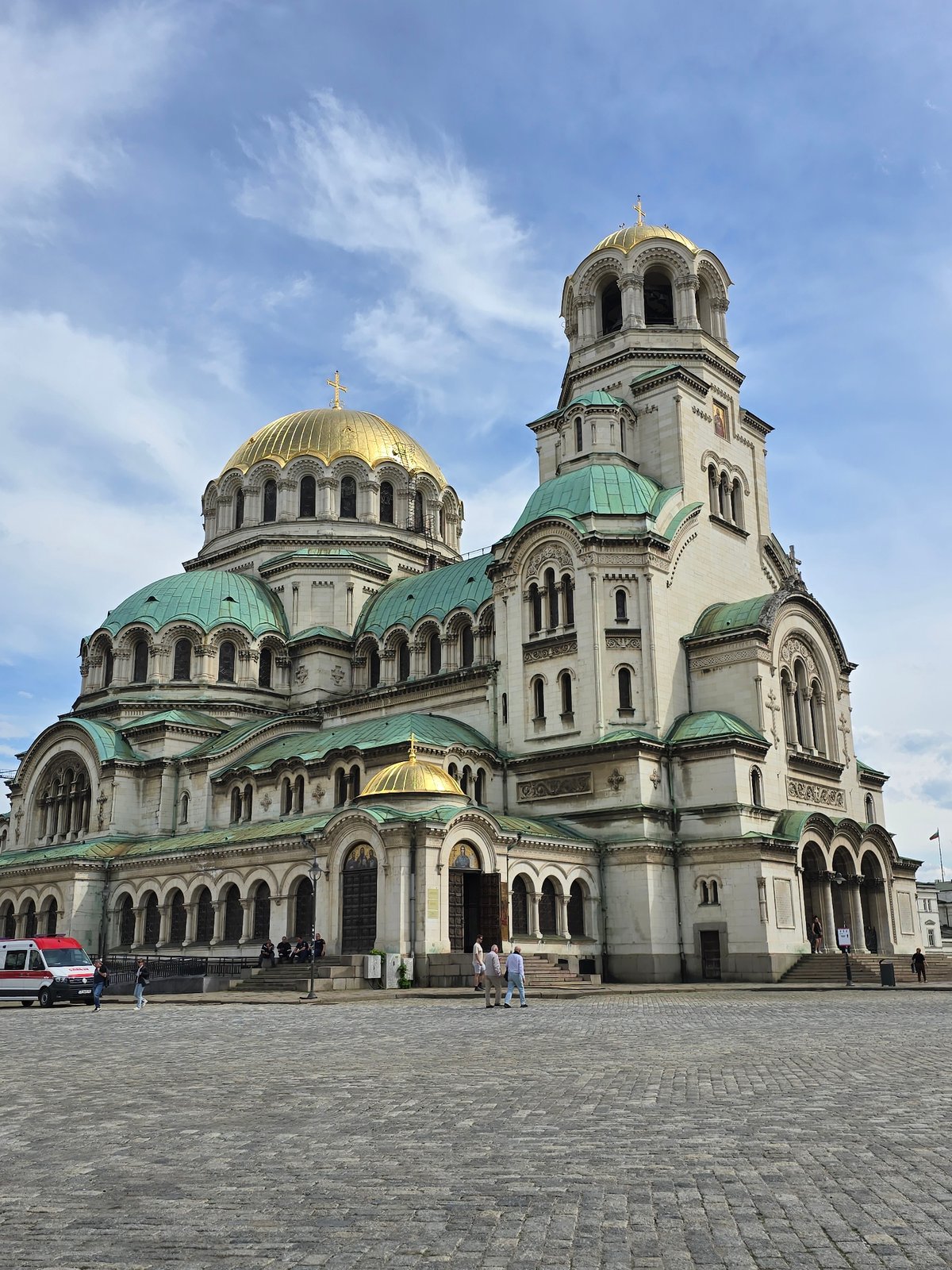 Crowd gathers at Sofia's Alexander Nevsky Cathedral plaza