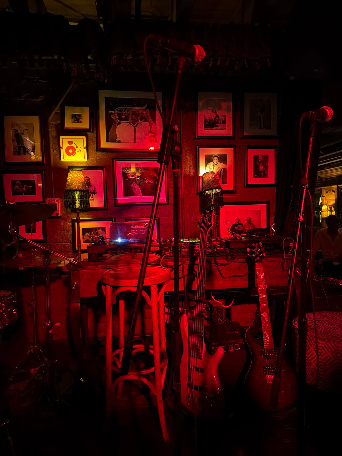 Red-lit music venue interior captured in Cape Town