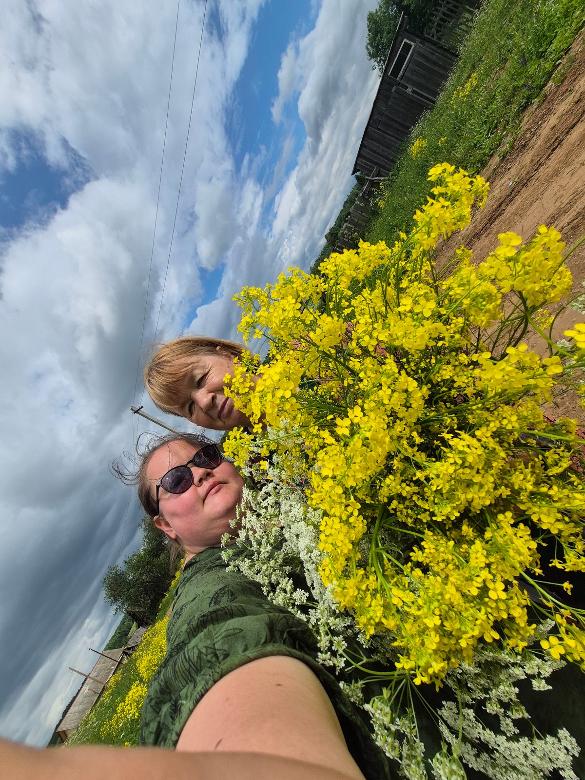 Spring flower gathering documented in rural Russian village