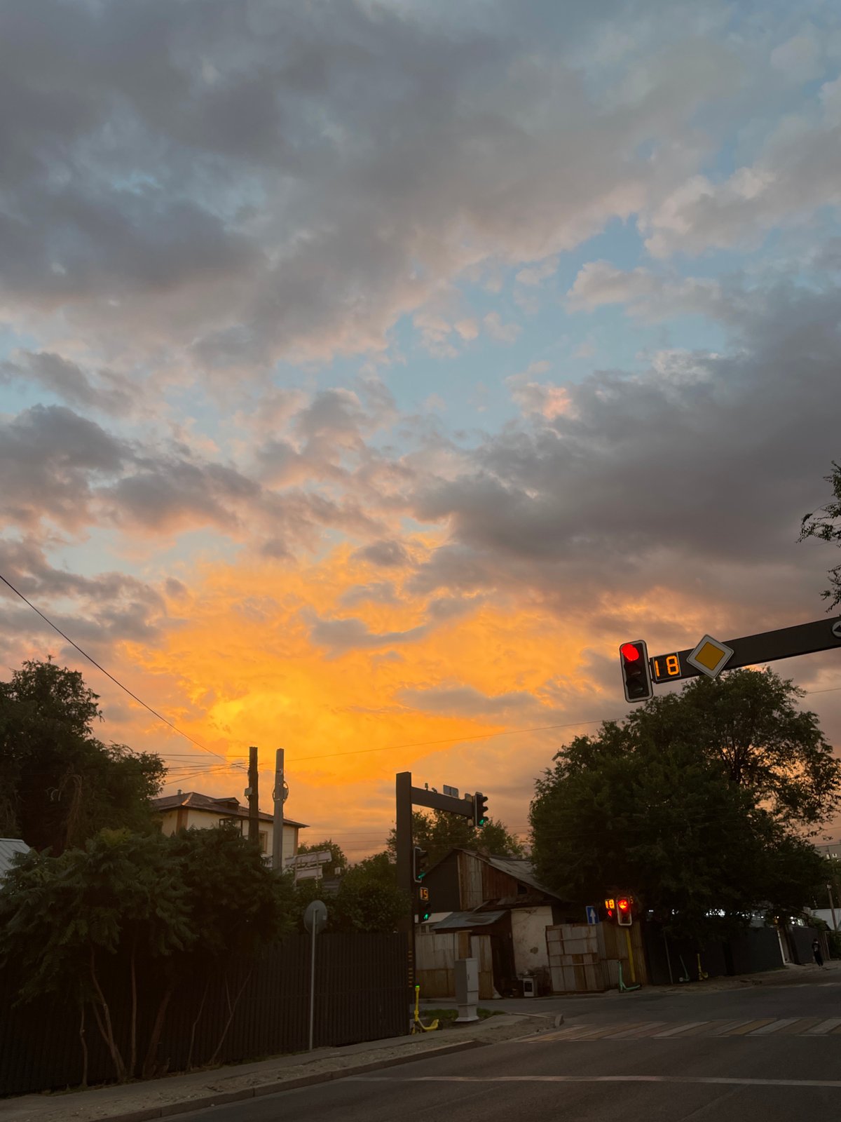 Stormy sunset over an Almaty street