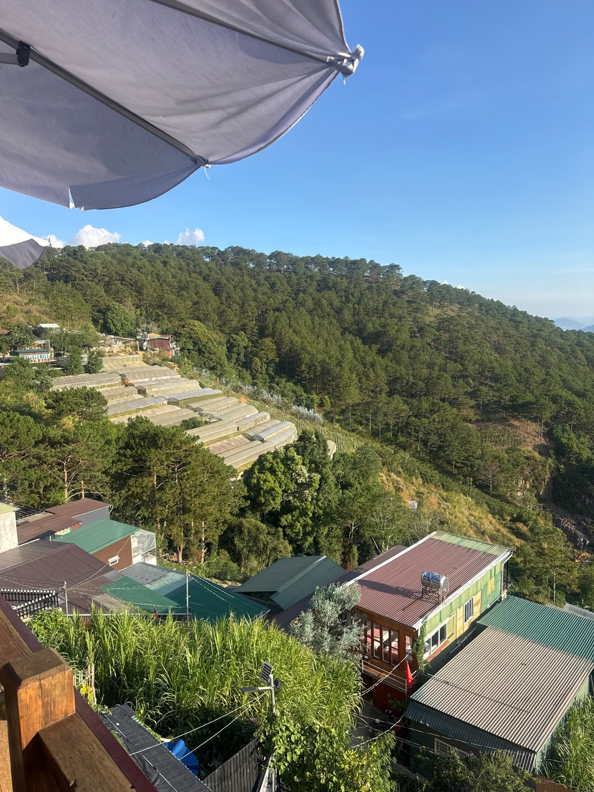 Quiet morning balcony moment overlooking Da Lat mountains