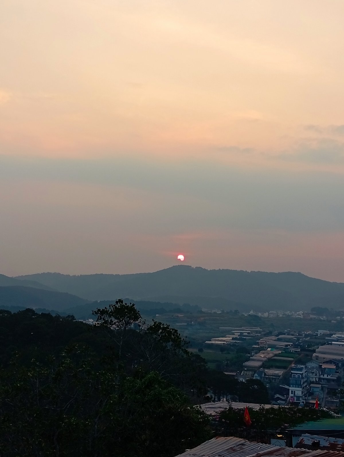 Sunset observed over rolling hills in Da Lat, Vietnam